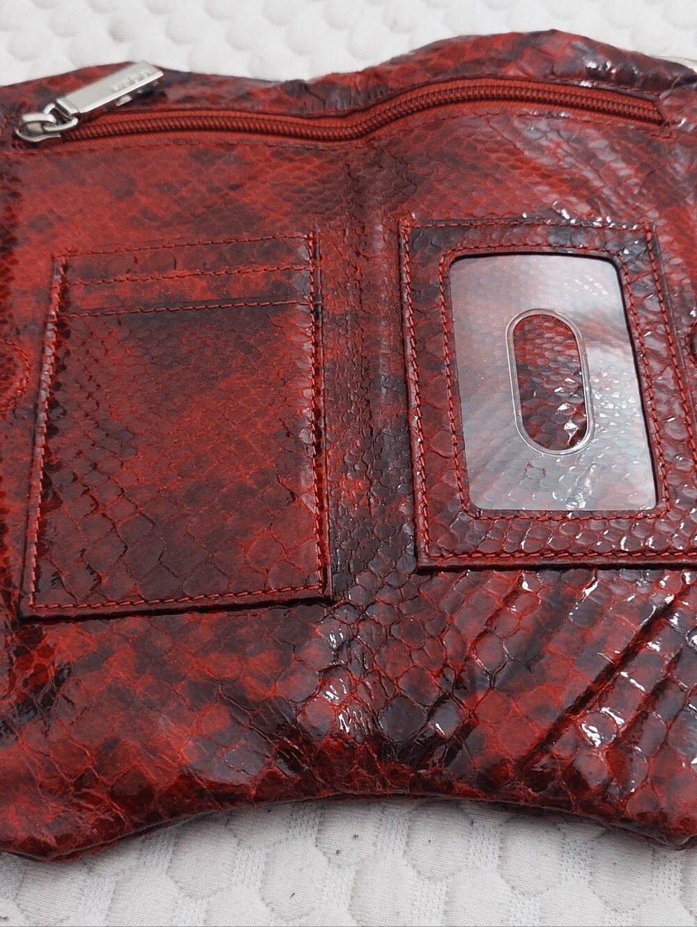 Hobo International Lauren Double Frame Embossed Snake Leather Wallet